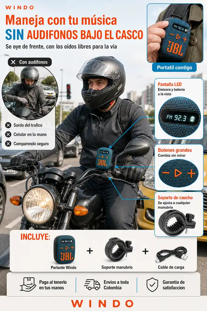Parlante Windo para Moto y Bici - Pantalla LED y Bluetooth 5.0 - Descuento de Lanzamiento