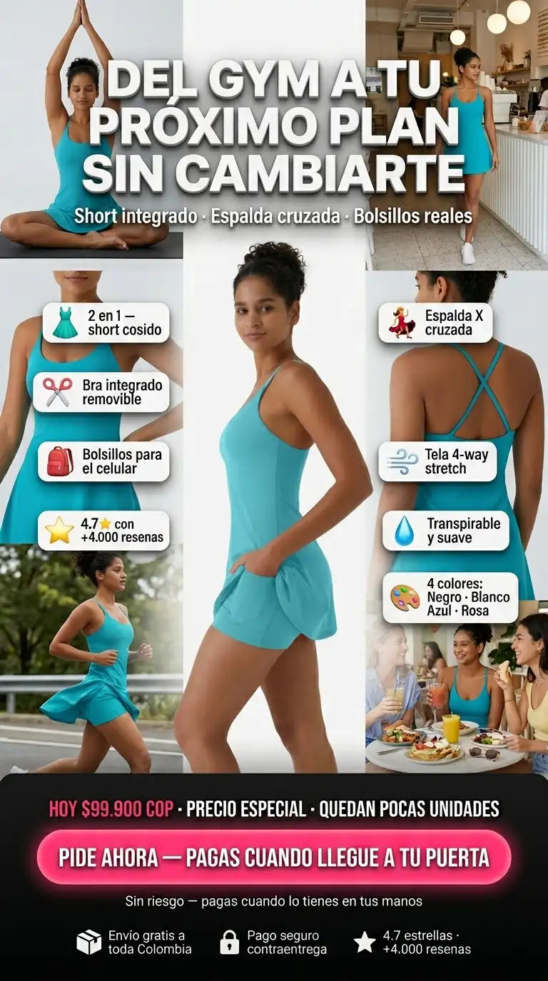 Vestido Deportivo 2 en 1 Con Espalda Descubierta - HOY 35% DESCUENTO