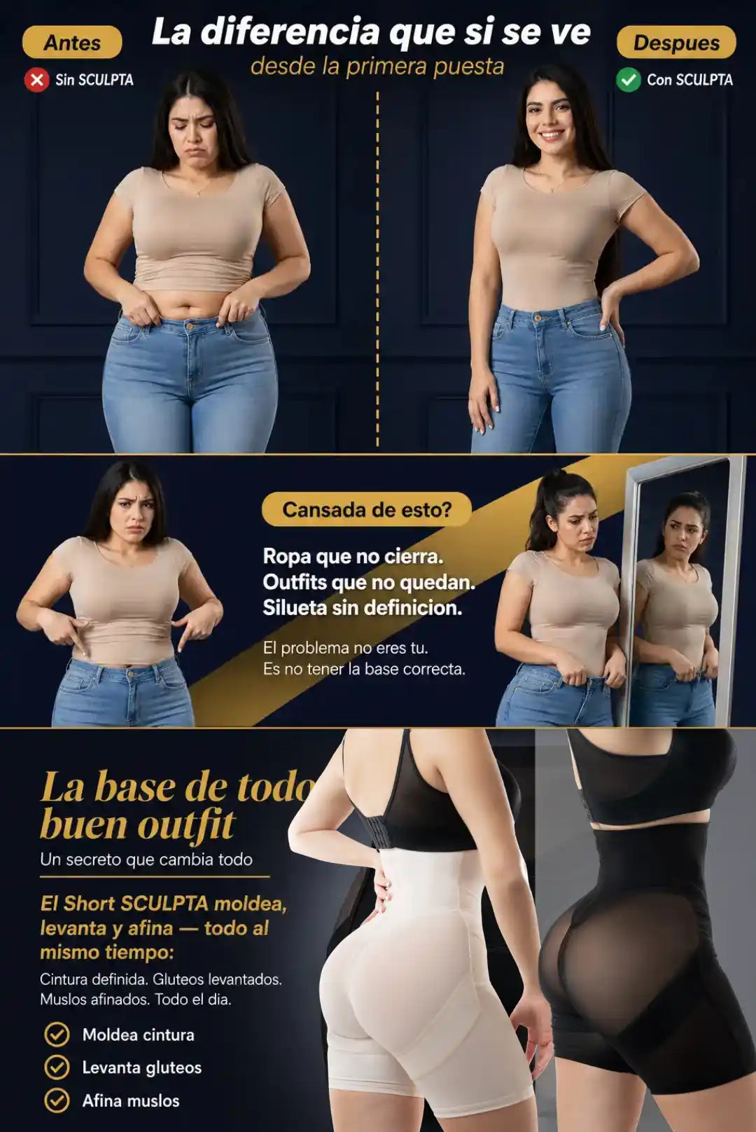 Short Moldeador SCULPTA - Moldea Cintura y Levanta Gluteos + Adicional Ebook "ByeBye Rollitos En 30 Dias" GRATIS