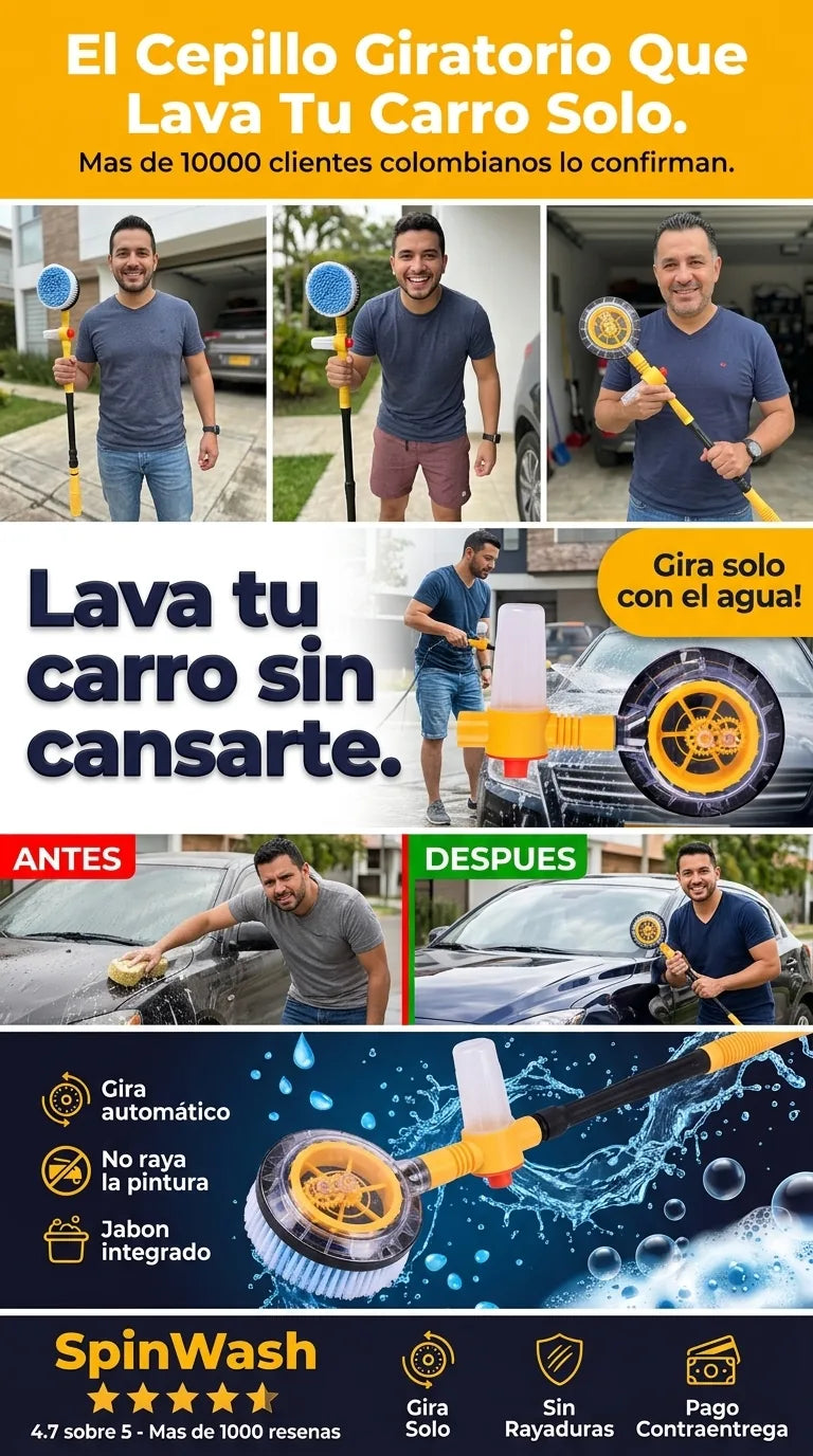 Cepillo Giratorio para Carro - Lava Sin Cansarte en 20 Min - Kit Completo