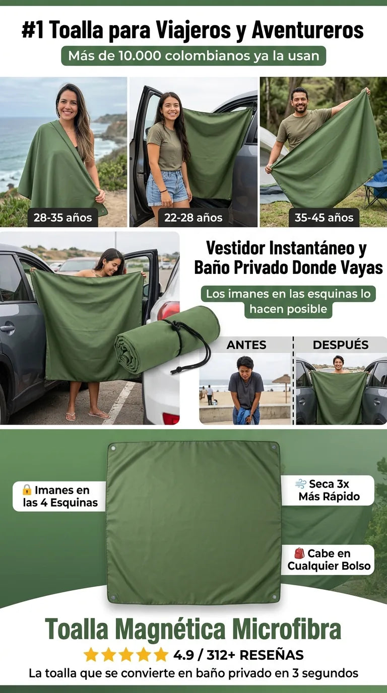 Toallas Magnéticas Microfibra - Baño Privado Instantáneo Donde Estés - PACK DE 2 UNIDADES