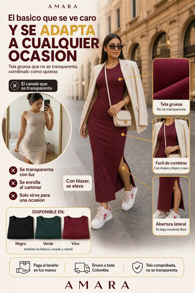 Vestido Amara - Tela Gruesa Que No Se Transparenta - Combinalo Como Quieras