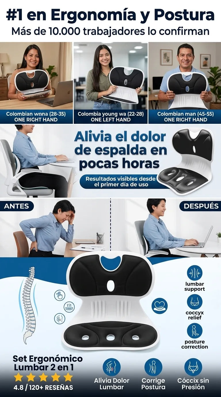 Soporte Lumbar para Silla - Corrige Postura y Elimina el Dolor Lumbar - Precio de Lanzamiento