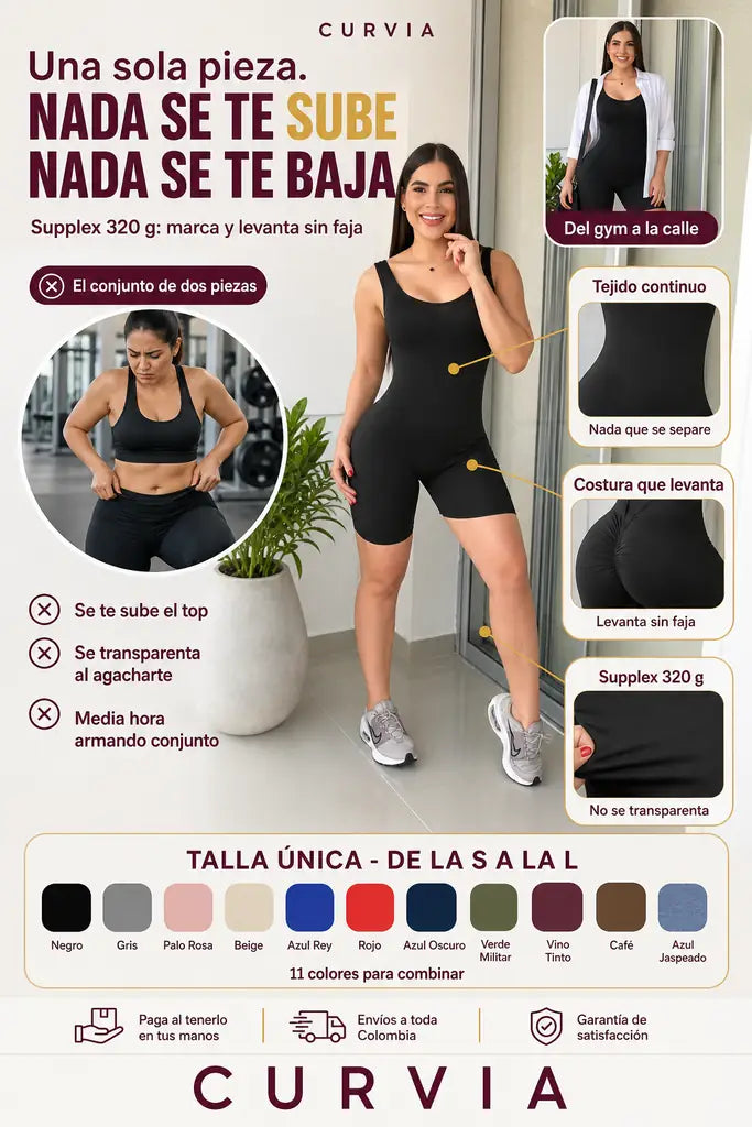 Enterizo Deportivo CURVIA - Cintura Marcada Sin Faja - Pack x2 Unidades
