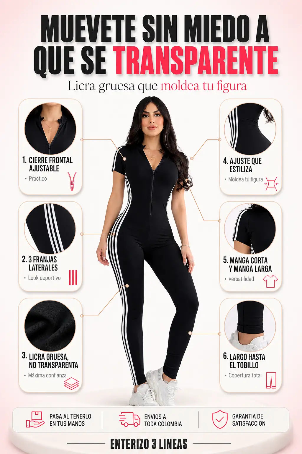 Enterizo 3 Lineas - Moldea Tu Figura Sin Transparentar - Recibe Ebook "GLUTEOS DE ACERO" Gratis