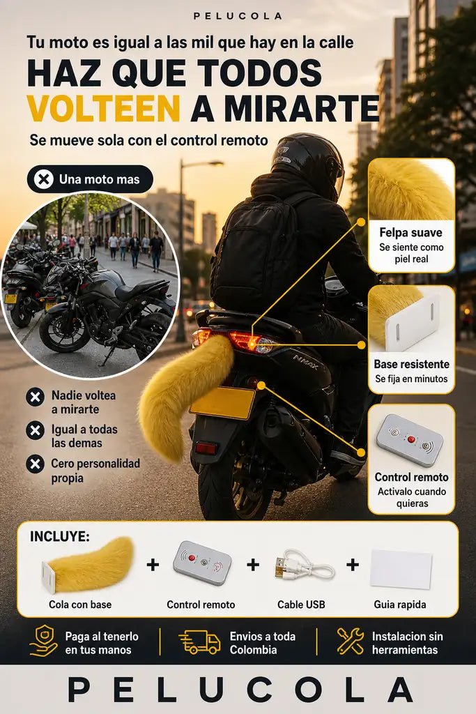 Cola de Peluche para Moto/Scooter - Se Mueve Sola con Control Remoto - 30% OFF Hoy