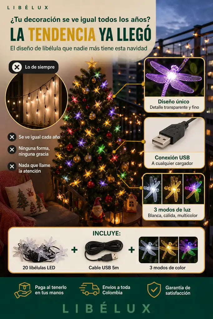 Luces Libélula 5m - La Nueva Tendencia Navideña - 30% Descuento