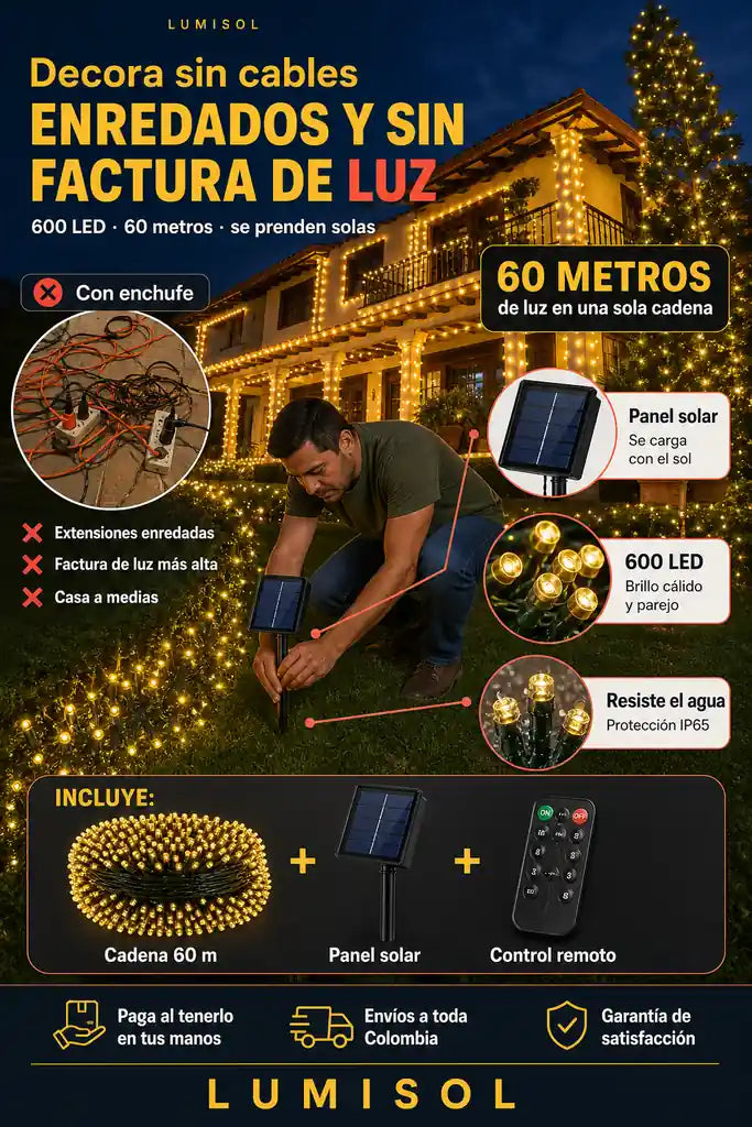 Luces Solares Navidad 600 LED - Sin Cables ni Enchufes - Oferta Hasta Agotar