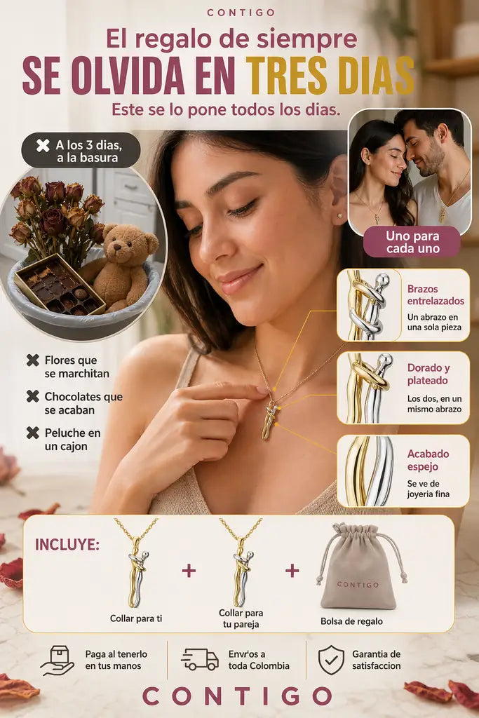 Collar Pareja Abrazo Eterno - Set de 2 Collares, Uno Para Cada Uno - Envio Gratis