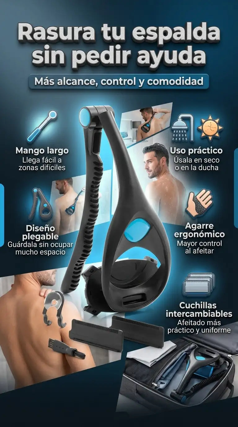 Afeitadora Manual Plegable para Espalda-  Más alcance y control - Úsala en seco o en la ducha - HOY 30% DESCUENTO