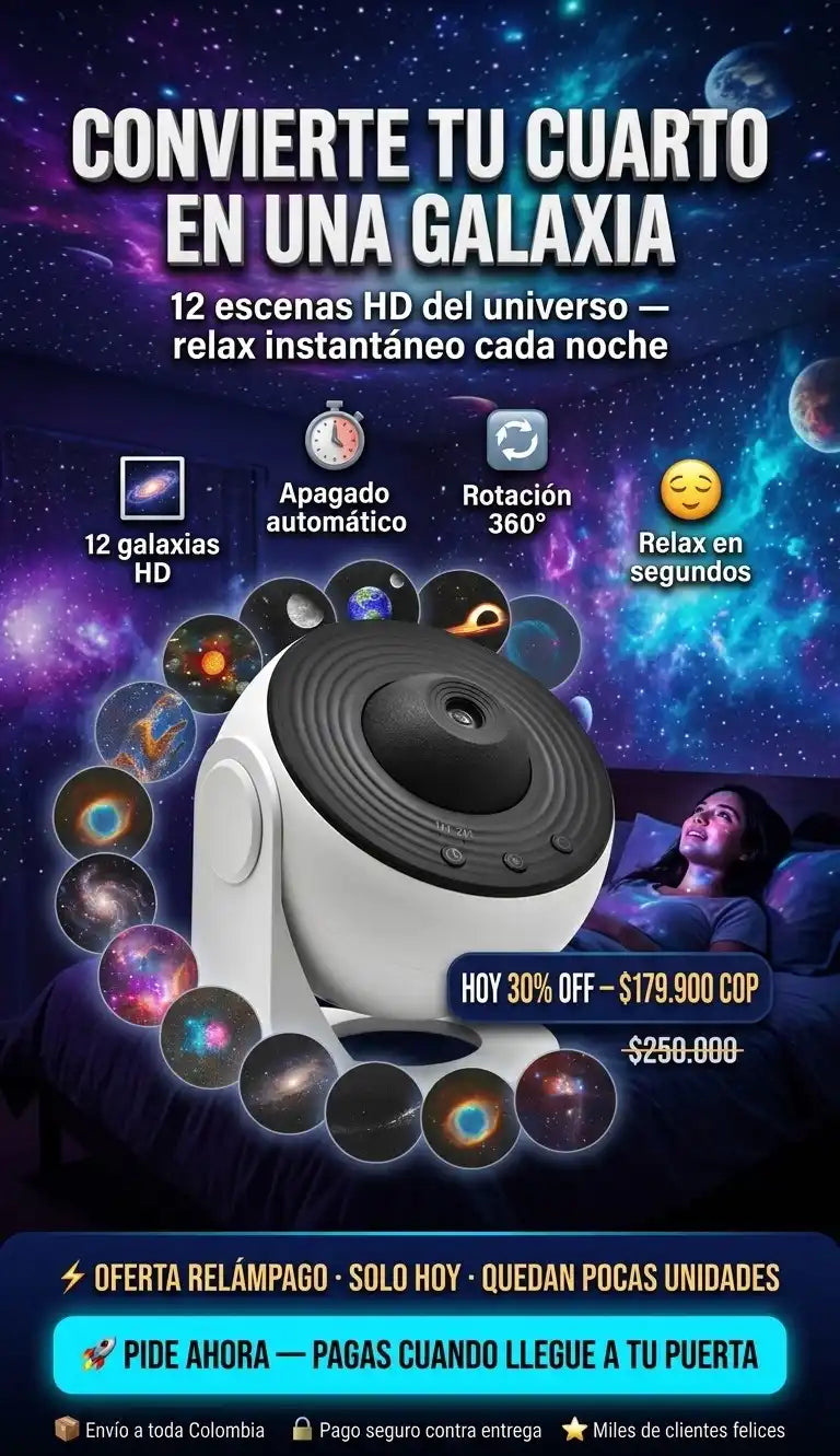 UniversoLED Proyector · 12 galaxias HD Ambiente relajante en segundos · HOY 30% OFF