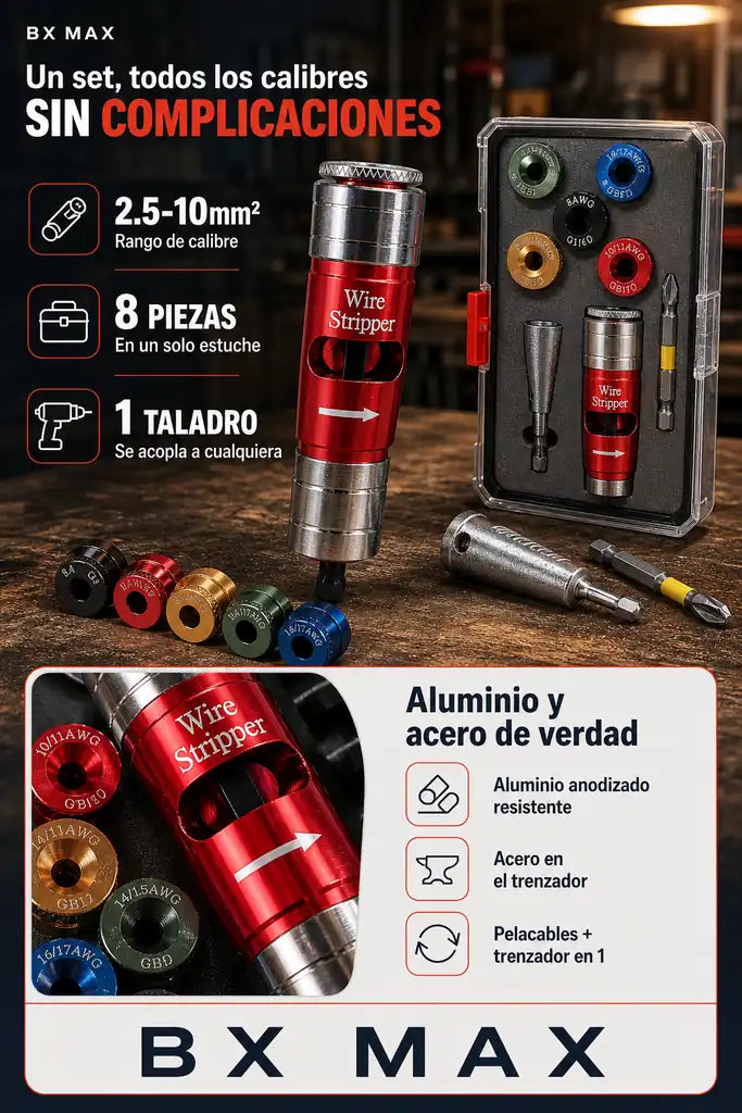 BX Max - Set de Herramientas Para Taladro 8 en 1 Pela y Trenza Cables - ULTIMOS 5 EN STOCK