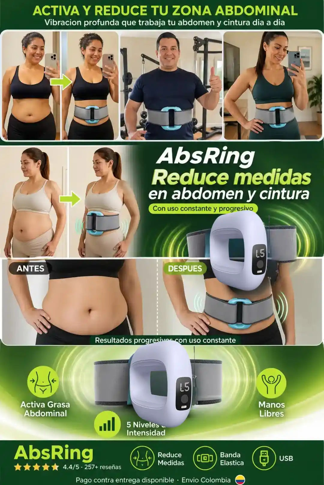 AbsRing - Reduce tu Abdomen y Cintura con Vibracion + Ebook "ByeBye Rollitos En 30 Días" GRATIS