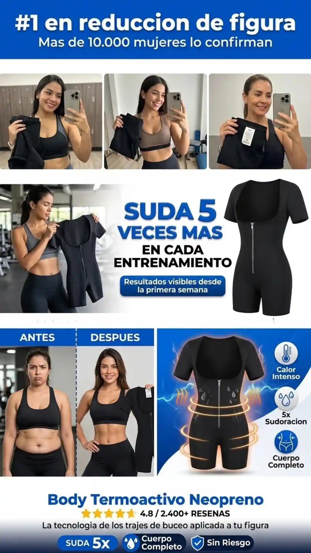 Body Termoactivo Neopreno - Suda 5 Veces Mas y Reduce Medidas - Adicional Ebook "ByeBye Rollitos En 30 Dias" GRATIS