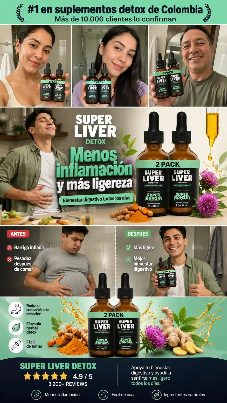 Super Liver Detox Pack De 2 Unidades - Apoyo Hepático y Detox Natural - OFERTA 2X1 SOLO HOY