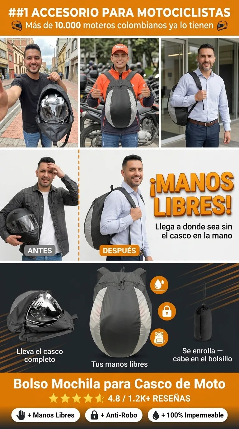 Bolso Mochila Casco Moto Impermeable - Se Enrolla al Tamaño de un Puño - Envío Gratis