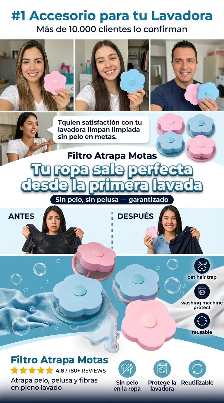 Filtro Atrapa Motas para Lavadora (Set 4 Unidades) - Ropa Sin Pelusa Ni Pelaje de Mascota en Cada Lavado - 33% de Descuento