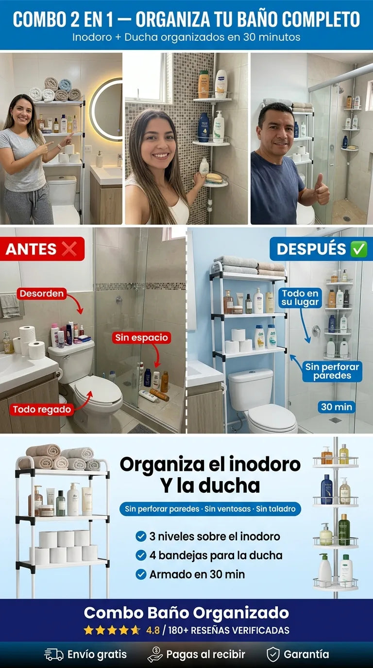 Combo Organizador de Baño 2 en 1 - Transforma tu Baño Sin Perforar Paredes - Descuento Especial