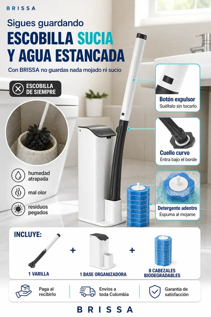 BRISSA Cepillo Desechable para Inodoro - Limpia Sin Tocar Nada Sucio - 25% de Descuento