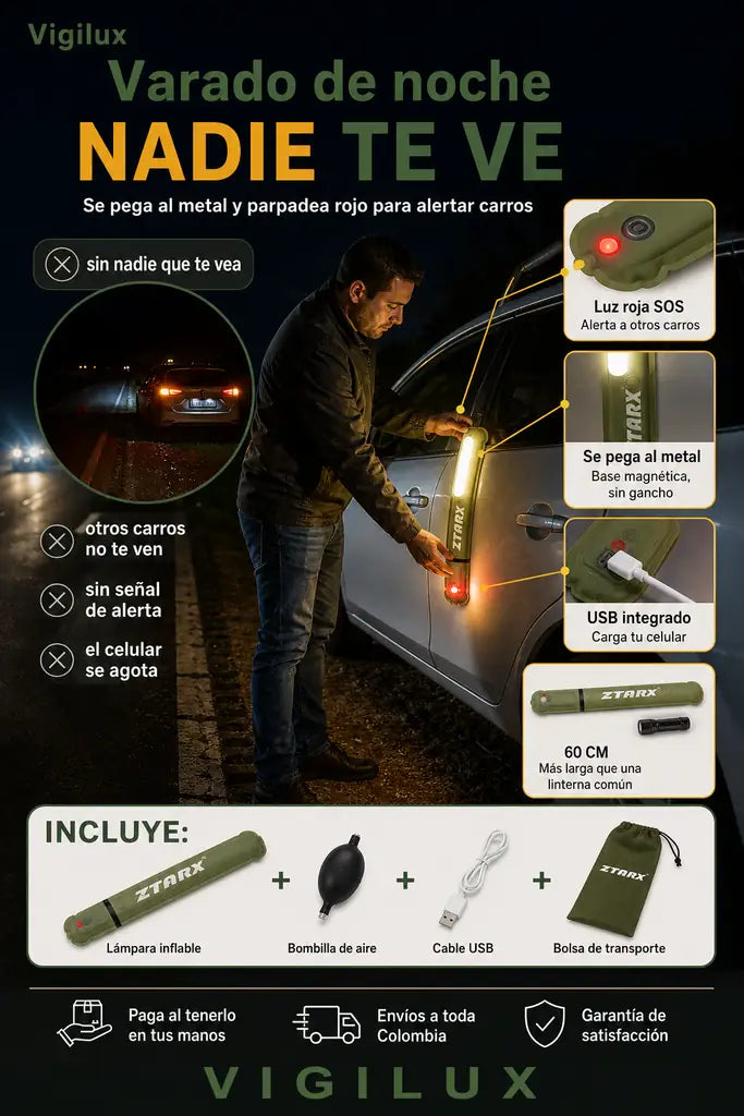 Vigilux Lampara LED Solar Recargable - Alerta de Emergencia para tu Carro - Envio Gratis