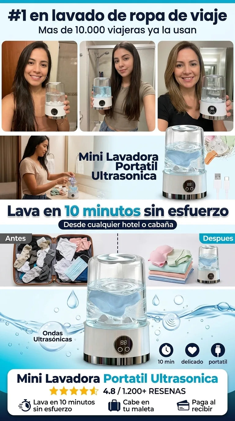 Mini Lavadora Ultrasónica Portátil - Ropa Íntima Limpia en 10 Min - SOLO HOY 30% OFF