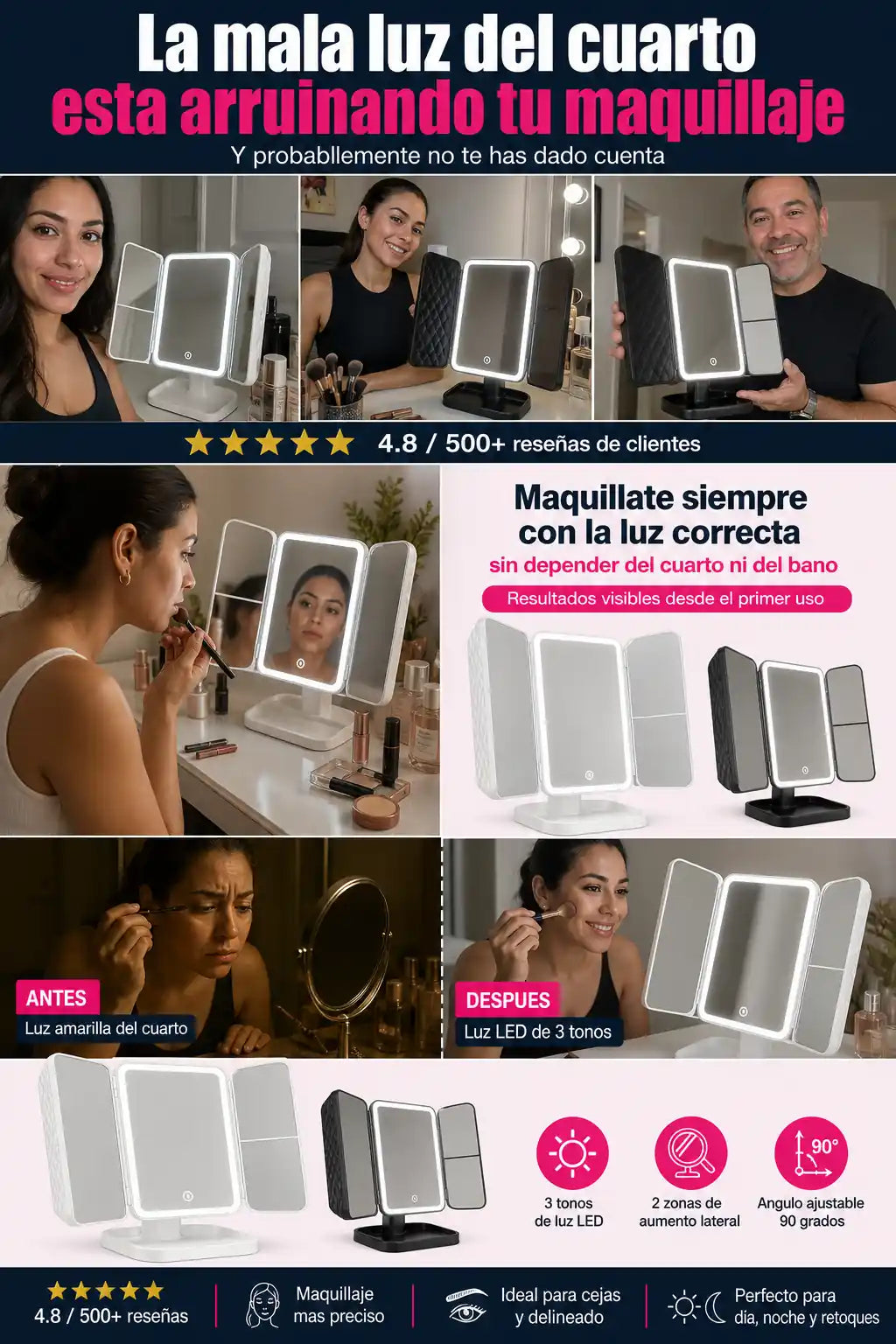 LumiBella™ – Espejo LED Profesional - Iluminación perfecta y Acabado impecable todos los días - HOY 35% OFF