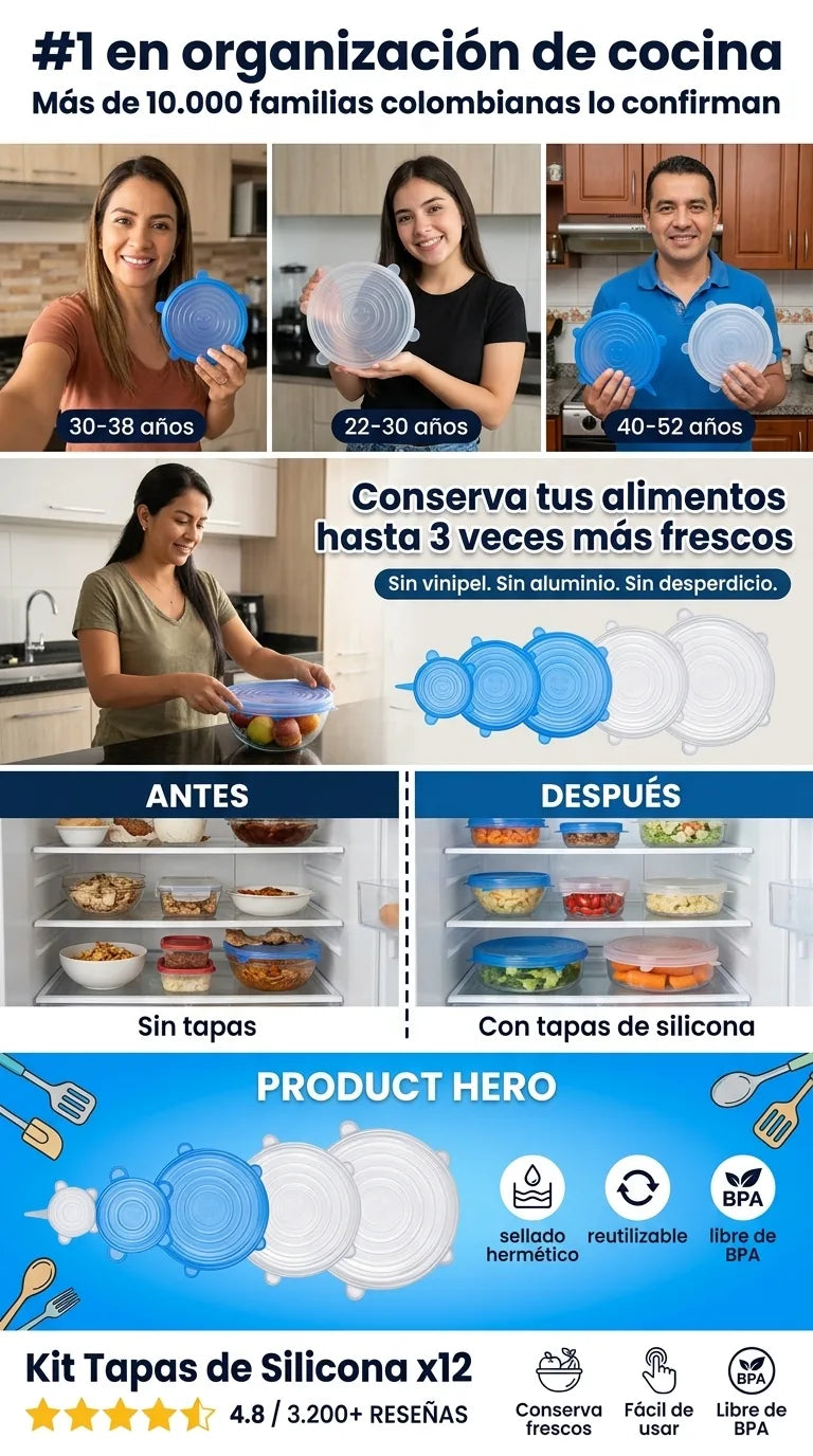 Tapas de Silicona x12 - Conserva tus Alimentos Más Frescos - 2 Sets al Precio de 1
