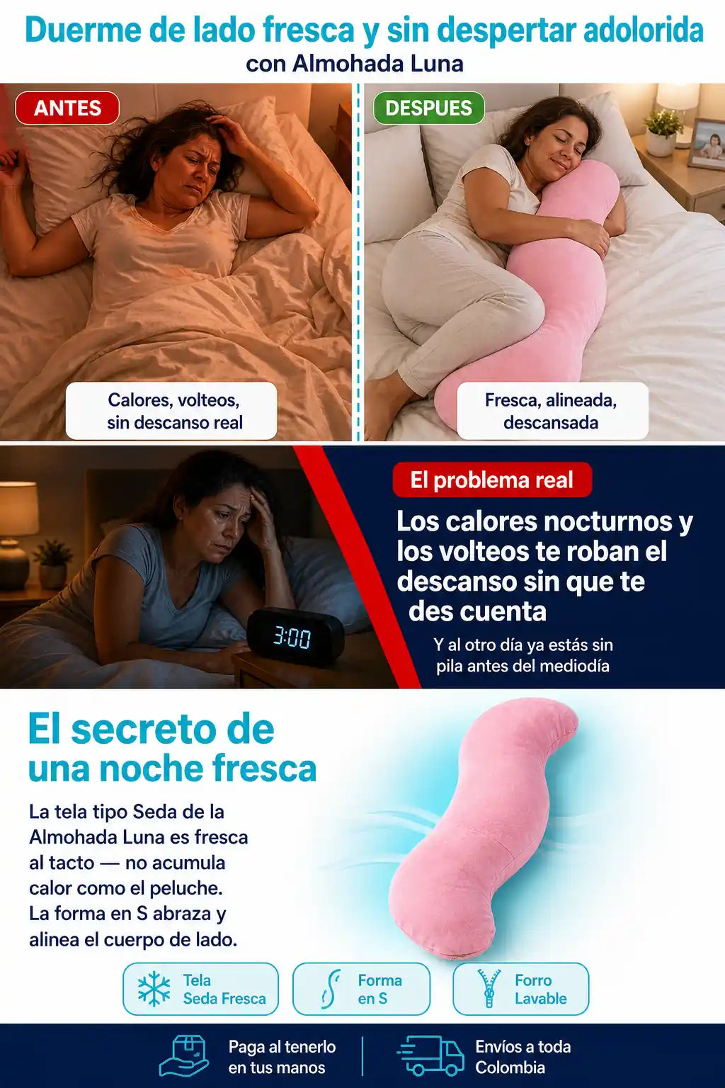 Almohada Luna - Duerme de Lado Fresca Sin Despertar Adolorida - Descuento Especial Hoy