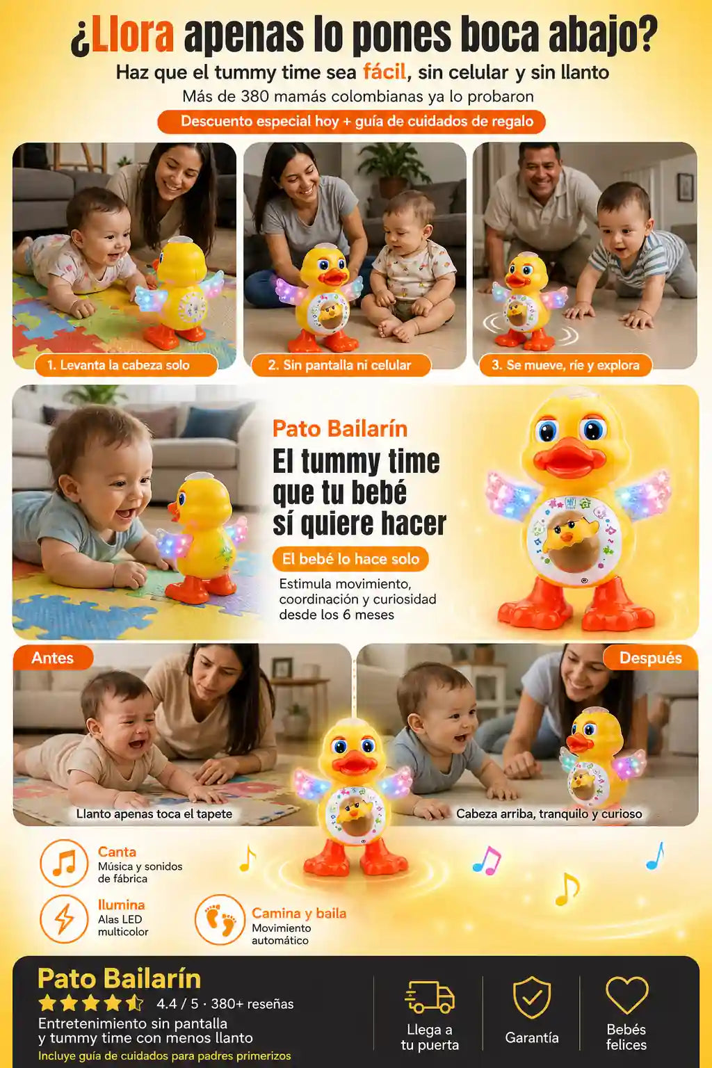 Pato Bailarín Musical - Tummy Time Sin Llanto - Descuento Especial Hoy