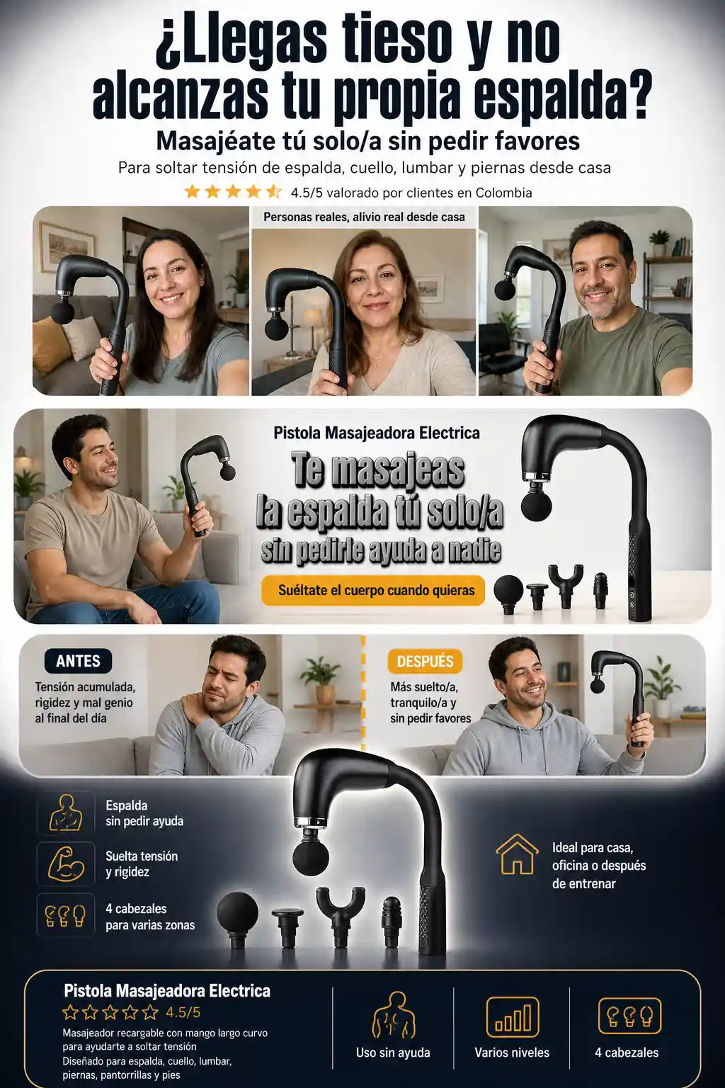 Pistola Masajeadora Electrica Mango Largo - Relaja Tu Espalda Solo/a - HOY 30% OFF