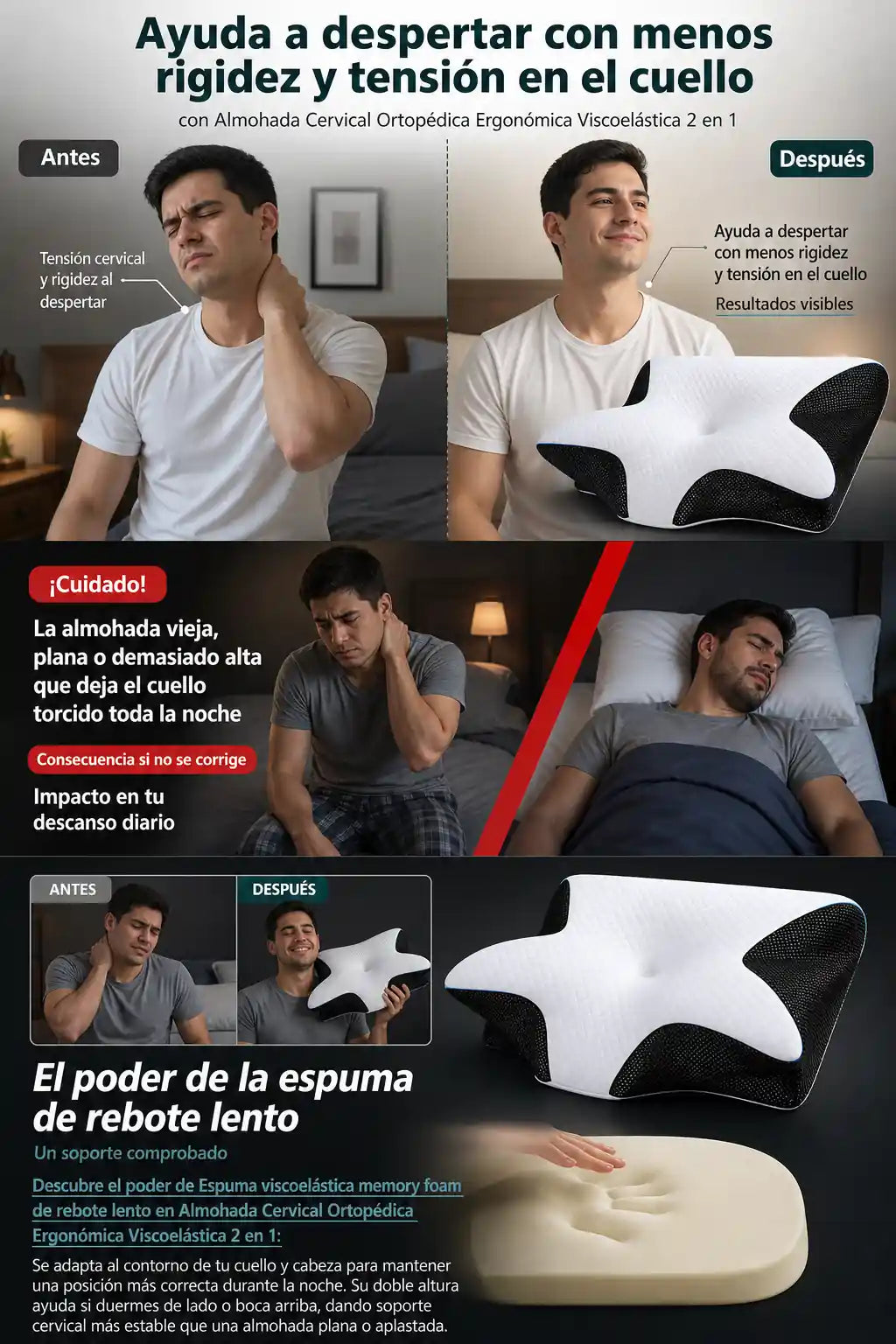Almohada Cervical Ortopedica - Despierta Sin Dolor de Cuello - Ultimas Unidades