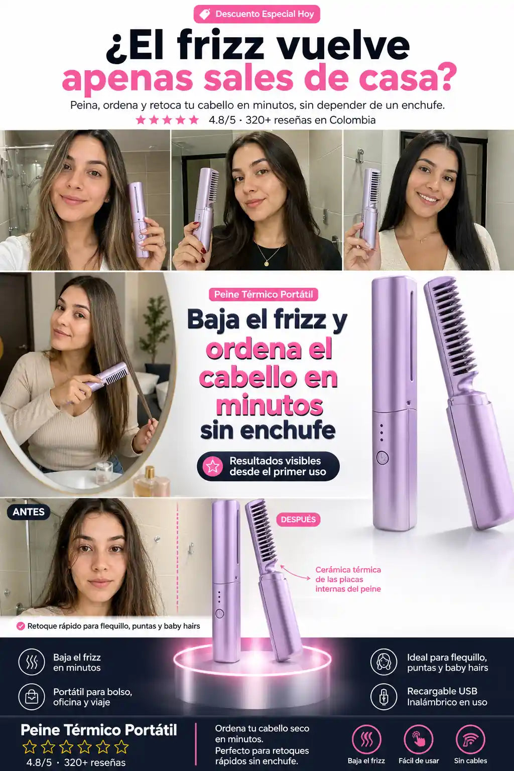 Peine Termico Portatil - Adios al Frizz Fuera De Casa - Ultimas Unidades
