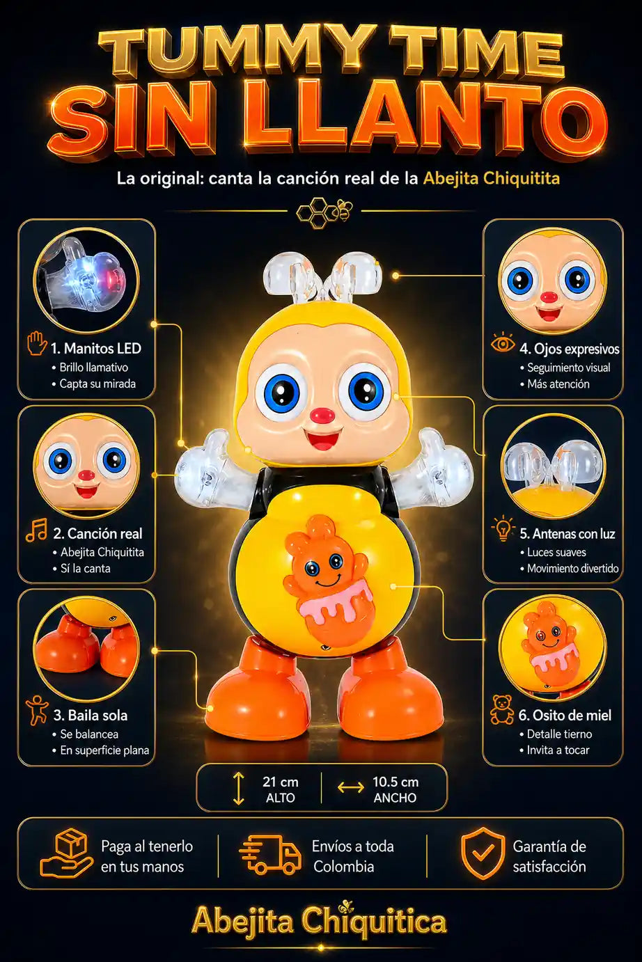 Abejita Chiquitica Musical Original - Tummy Time Sin Llanto - Incluye Ebook de Regalo