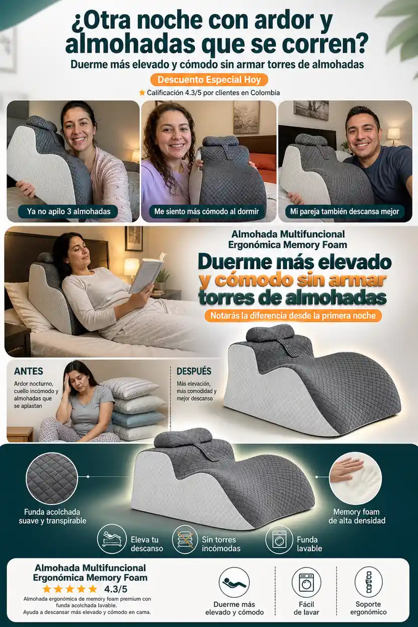 Almohada Multifuncional Ergonomica Memory Foam - Duerme Sin Ardor Ni Ronquidos - 30% de Descuento