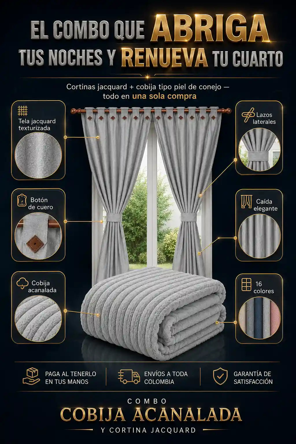Combo Cobija y Cortina Jacquard - Abriga tus Noches Sin Remodelar - Precio Especial Hoy