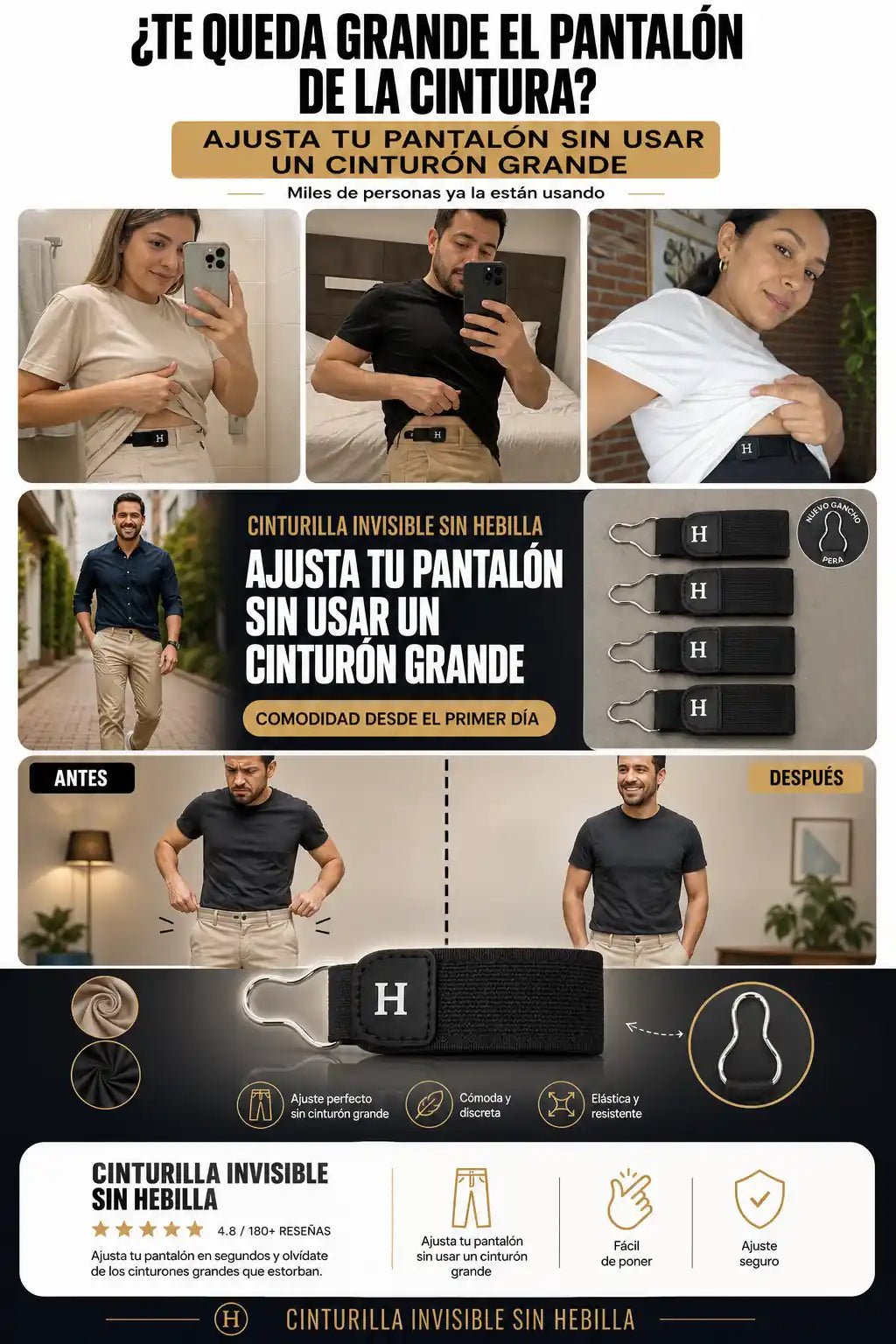 Cinturilla Invisible Sin Hebilla - Ajusta tu Pantalon Sin Que se Sienta - Pack con Descuento