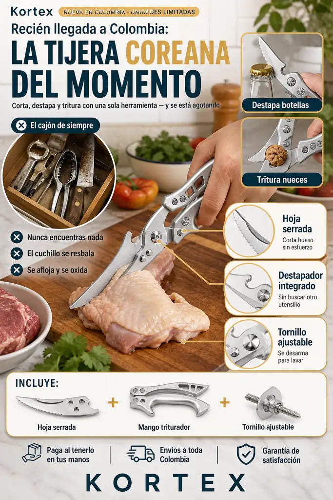 Kortex Tijera Multifuncional de Cocina - Todo en Una Sola Herramienta - HOY 30% OFF