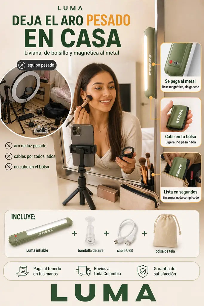 Luma Lampara Portatil para Contenido y Maquillaje - Inflable & Se Pega al Metal - Envio Gratis