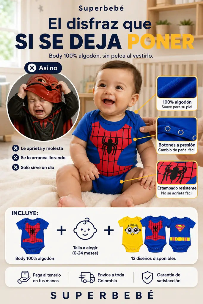 Body Bebe Halloween Superheroes - Comodo Todo el Dia - Paga al Recibir