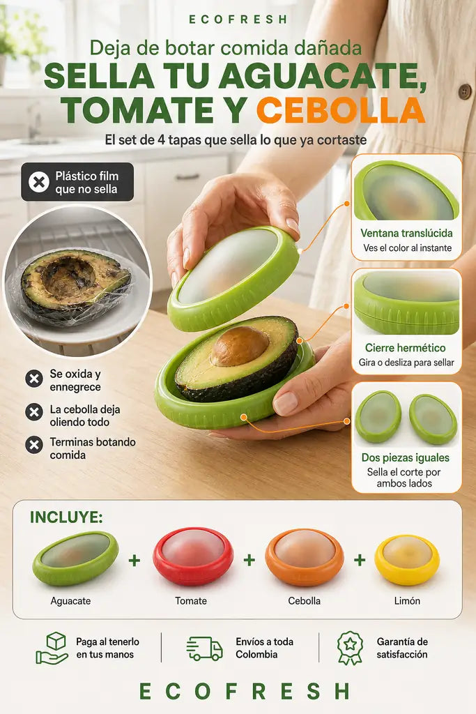 EcoFresh Set x4 Tapas Selladoras de Alimentos - Comida Fresca Sin Desperdicio - Descuento Especial