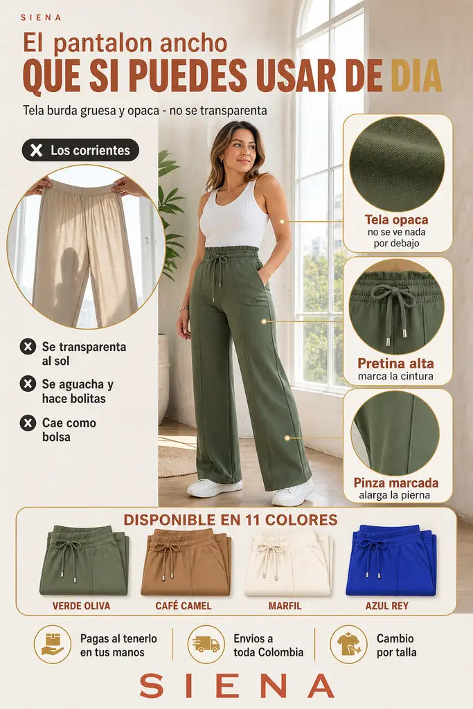 Pantalon Palazzo Siena en Tela Burda - Bota Ancha que Estiliza - Combo 2x y 3x