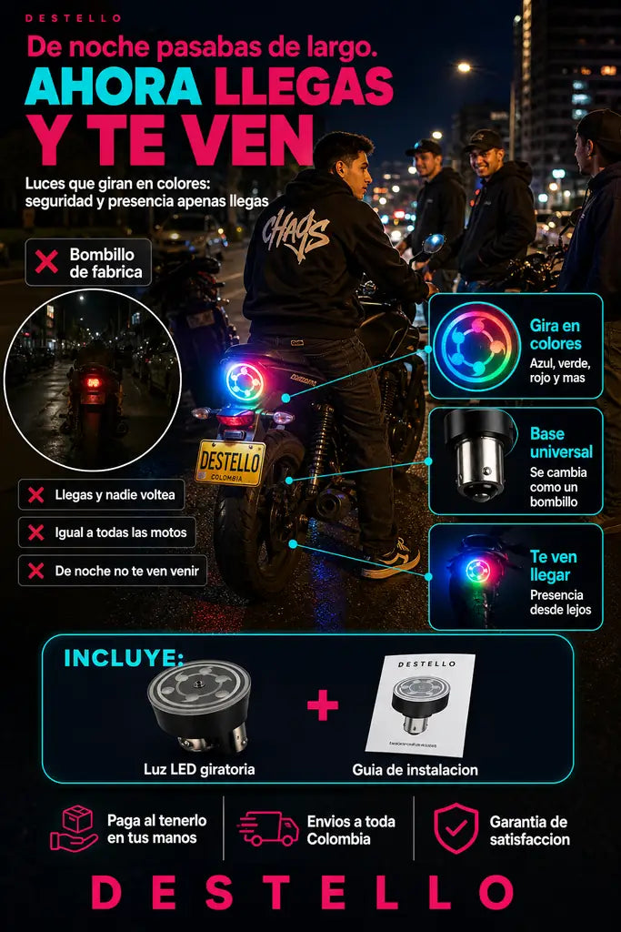Luz Trasera LED Giratoria para Moto - Te Ven Llegar de Noche - Lleva 2 y Ahorra