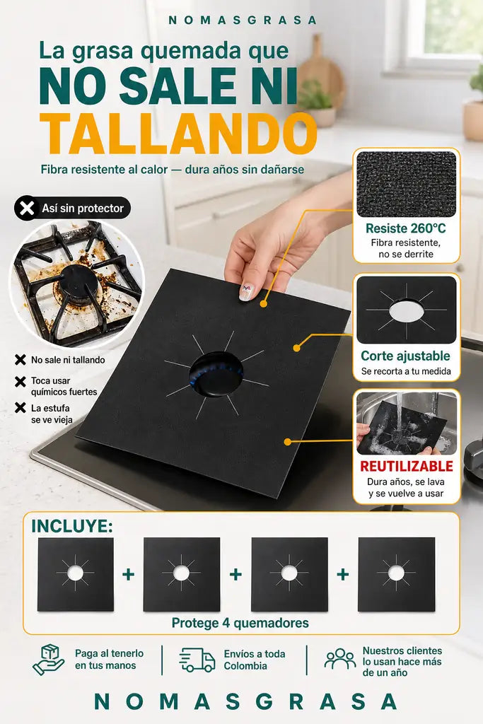 Set x4 Protectores de Estufa - No Más Grasa Acumulada En La Cocina - Descuento Especial Hoy