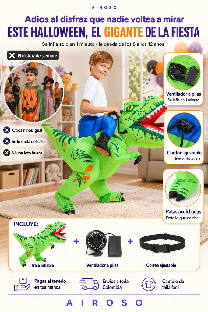 Disfraz Inflable para Niños - Dino, Alien o Flamenco Gigante - 30% Descuento