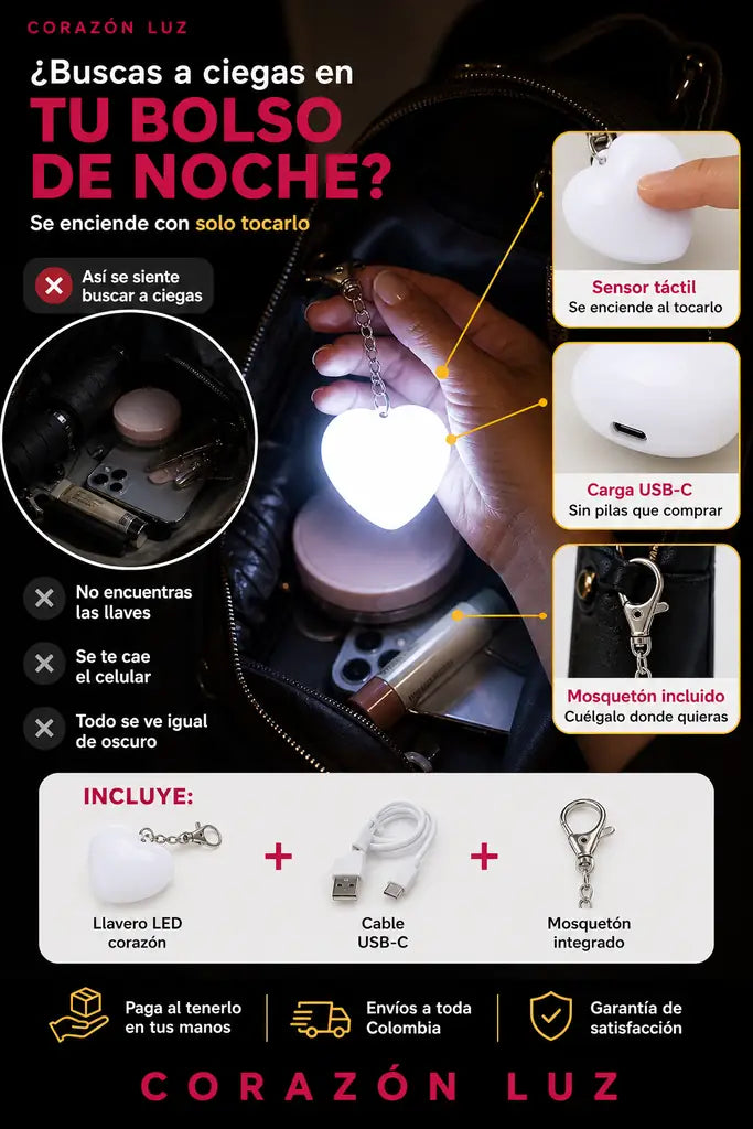 Llavero Para Bolso o Cartera Con Luz - Se Enciende con Solo Tocarlo - 30% OFF
