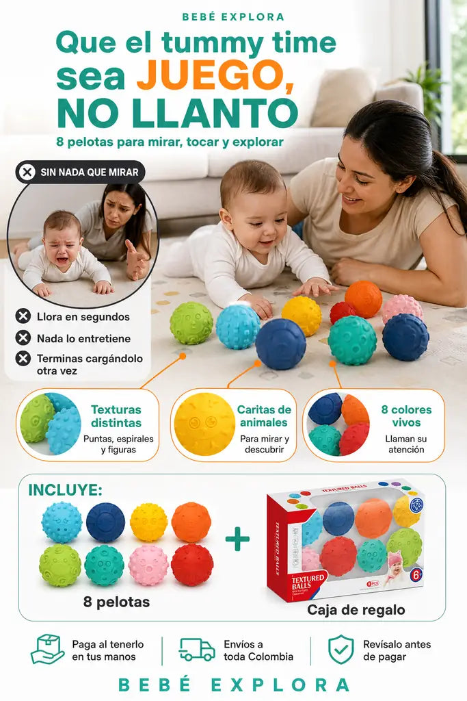Pelotas Sensoriales Bebé Explora x8 - Desarrolla Sus Sentidos - 30% Descuento