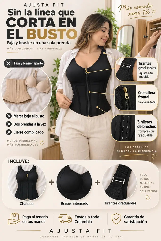 Chaleco con Brasier Incluido - Ajuste Graduable y Cremallera Frontal - Oferta Por 48Hrs
