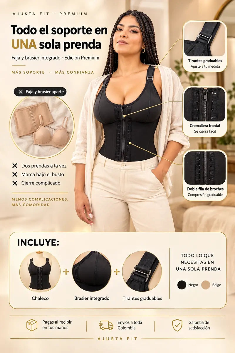 Chaleco con Brasier Premium - Ajuste Graduable y Cremallera Frontal - Oferta Por 48Hrs