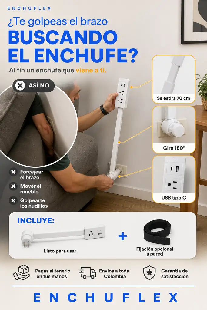 Extensor de Enchufe Giratorio con USB Tipo C - Conexion Más Cerca De Ti - 30% Descuento