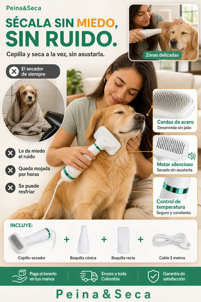 Cepillo Secador 2 en 1 para Mascotas - Silencioso y Sin Estres - 30% Descuento